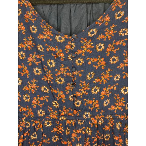 Caslon, Navy Floral Maxi Dress, Cotton Blend, Button Front, Boho Cottagecore - Picture 4 of 15
